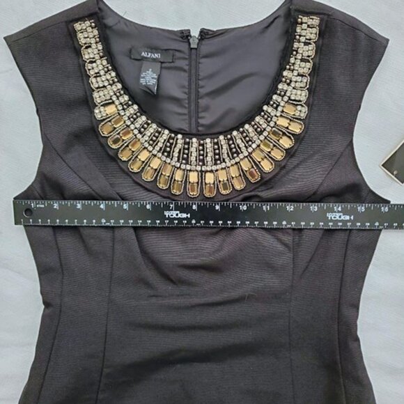 NWT Black Knee-Length Sleeveless A-Line Jeweled Bib Neckline Alfani Dress Size 2 - Picture 6 of 9